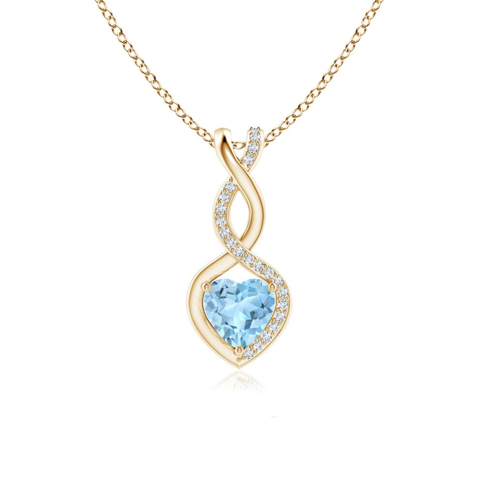 (9ct Yellow Gold, Size: 6mm | Grade: AAA) Angara Natural Aquamarine Infinity Heart Pendant with Diamonds