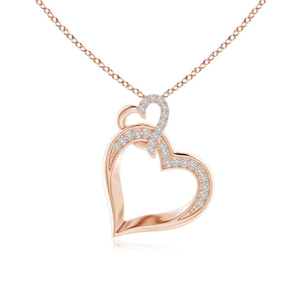 (14ct Rose Gold, Size: 1.1mm | Colour: H | Clarity: SI2) Angara Natural Interlinked Diamond Tilted Heart Pendant