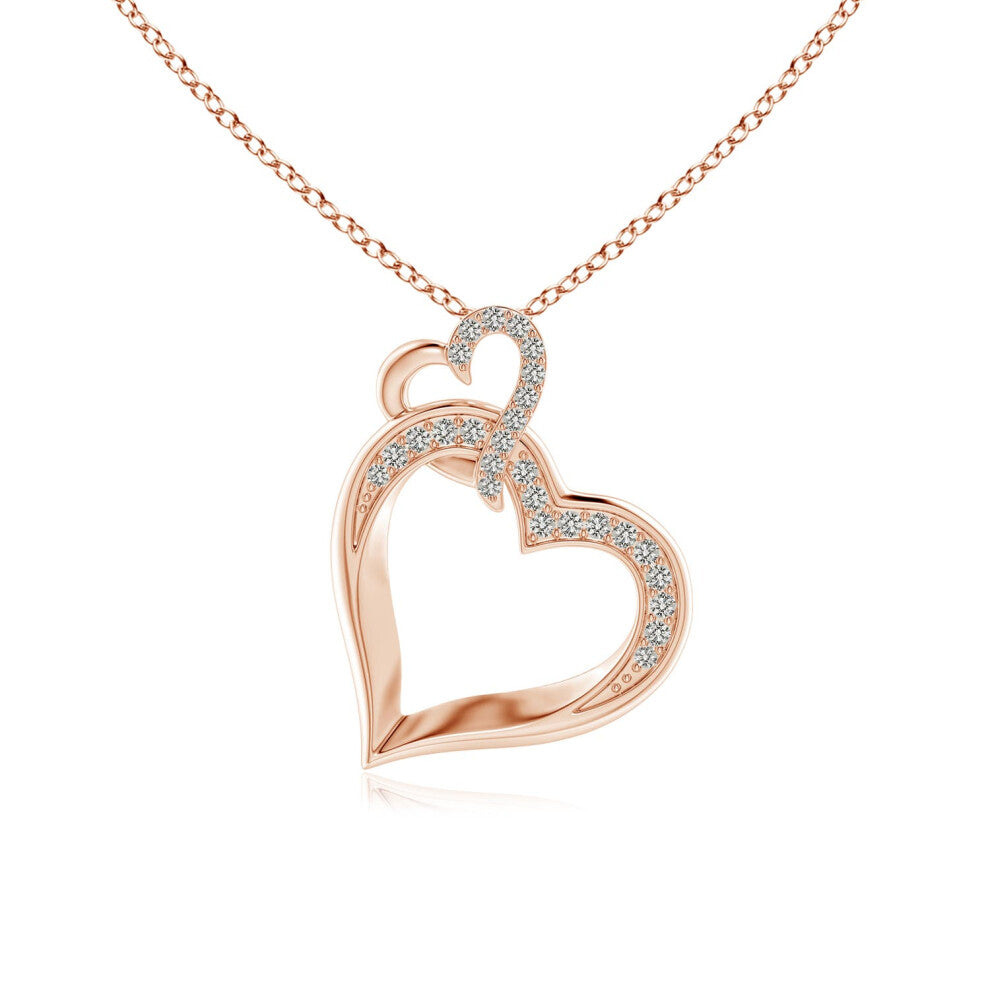 (14ct Rose Gold, Size: 1.1mm | Colour: K | Clarity: I3) Angara Natural Interlinked Diamond Tilted Heart Pendant