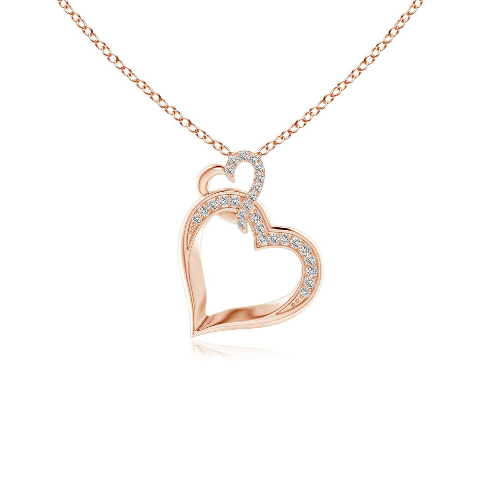 (9ct Rose Gold, Size: 0.9mm | Colour: I-J | Clarity: I1-I2) Angara Natural Interlinked Diamond Tilted Heart Pendant