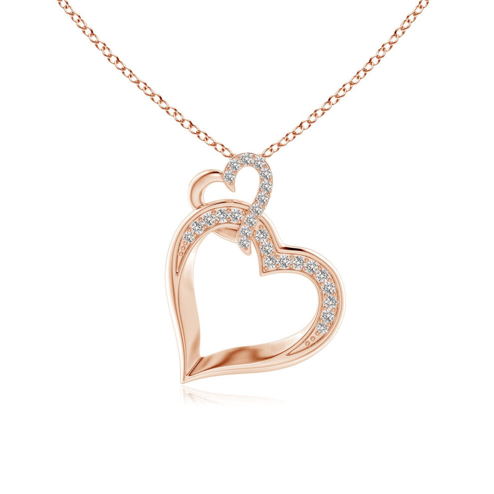 (9ct Rose Gold, Size: 1.1mm | Colour: I-J | Clarity: I1-I2) Angara Natural Interlinked Diamond Tilted Heart Pendant