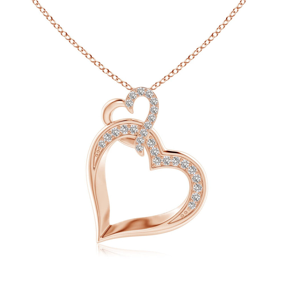 (9ct Rose Gold, Size: 1.3mm | Colour: I-J | Clarity: I1-I2) Angara Natural Interlinked Diamond Tilted Heart Pendant