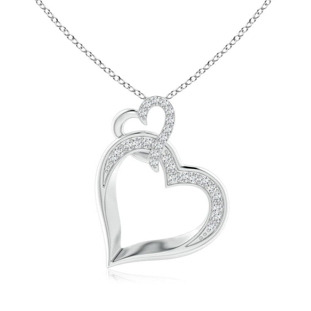 (Sterling Silver, Size: 1.3mm | Colour: G | Clarity: VS2) Angara Natural Interlinked Diamond Tilted Heart Pendant