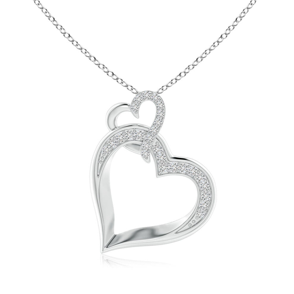 (Sterling Silver, Size: 1.3mm | Colour: H | Clarity: SI2) Angara Natural Interlinked Diamond Tilted Heart Pendant