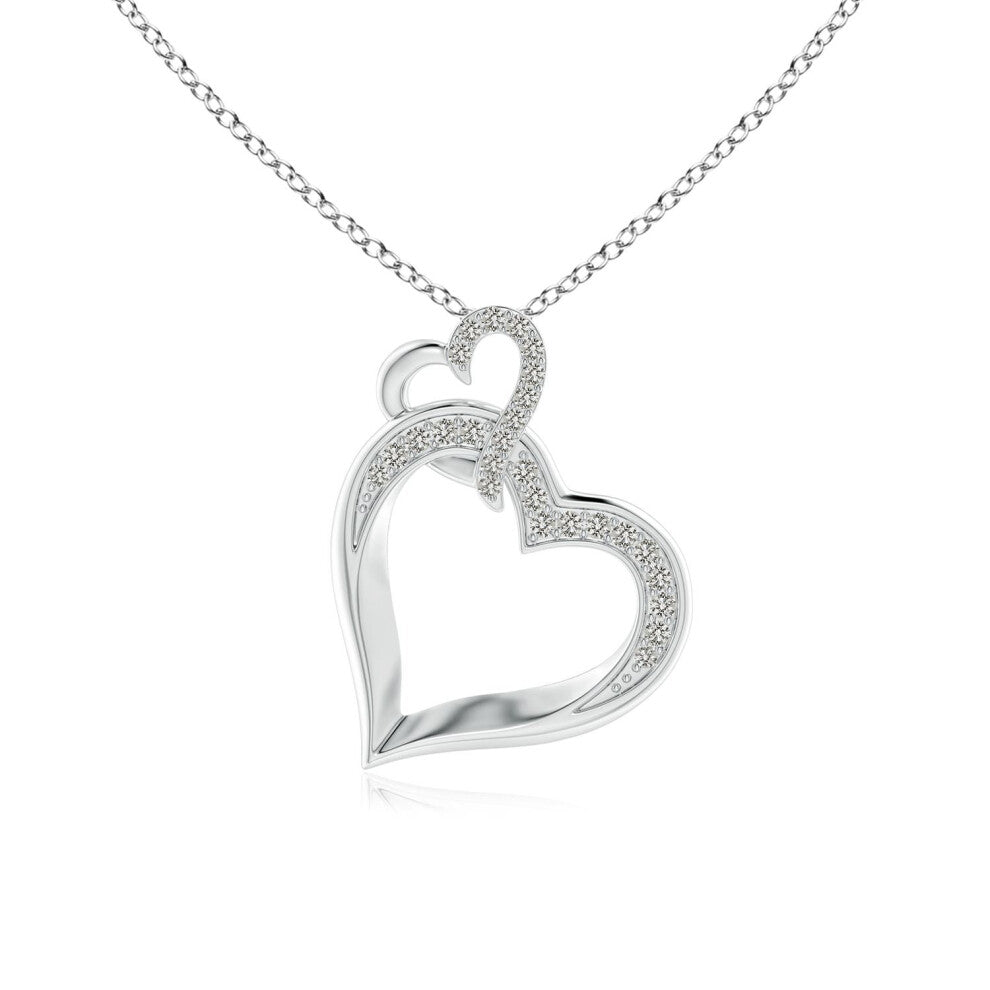 (Sterling Silver, Size: 1.1mm | Colour: K | Clarity: I3) Angara Natural Interlinked Diamond Tilted Heart Pendant
