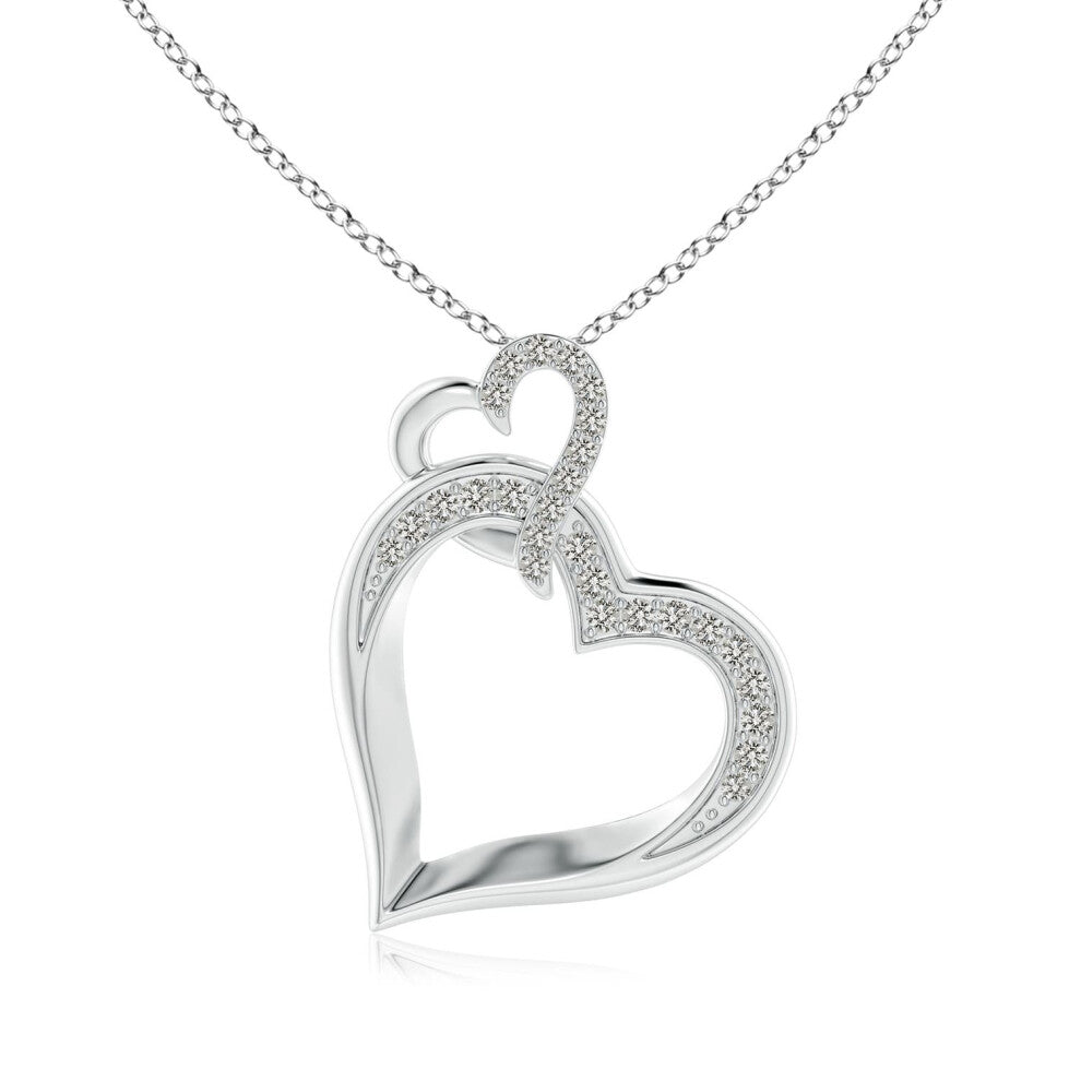 (Sterling Silver, Size: 1.3mm | Colour: K | Clarity: I3) Angara Natural Interlinked Diamond Tilted Heart Pendant