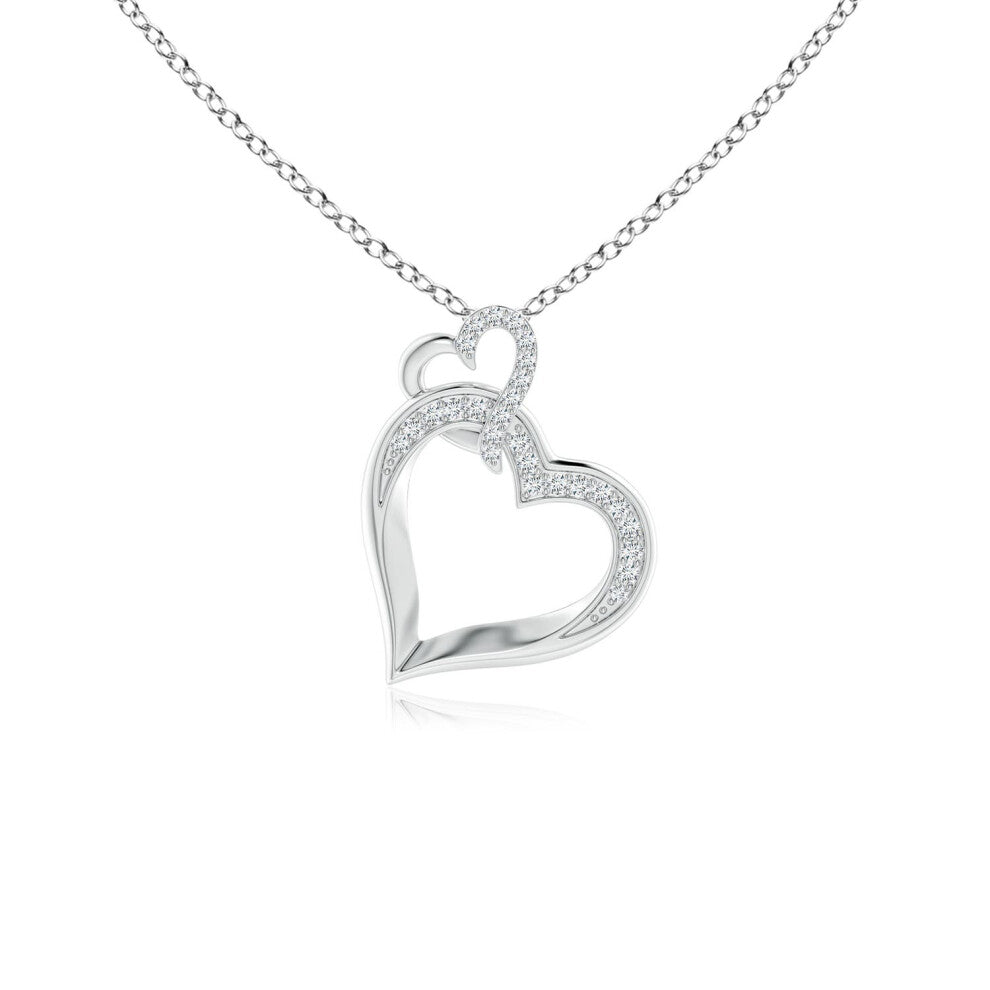 (14ct White Gold, Size: 0.9mm | Colour: G | Clarity: VS2) Angara Natural Interlinked Diamond Tilted Heart Pendant