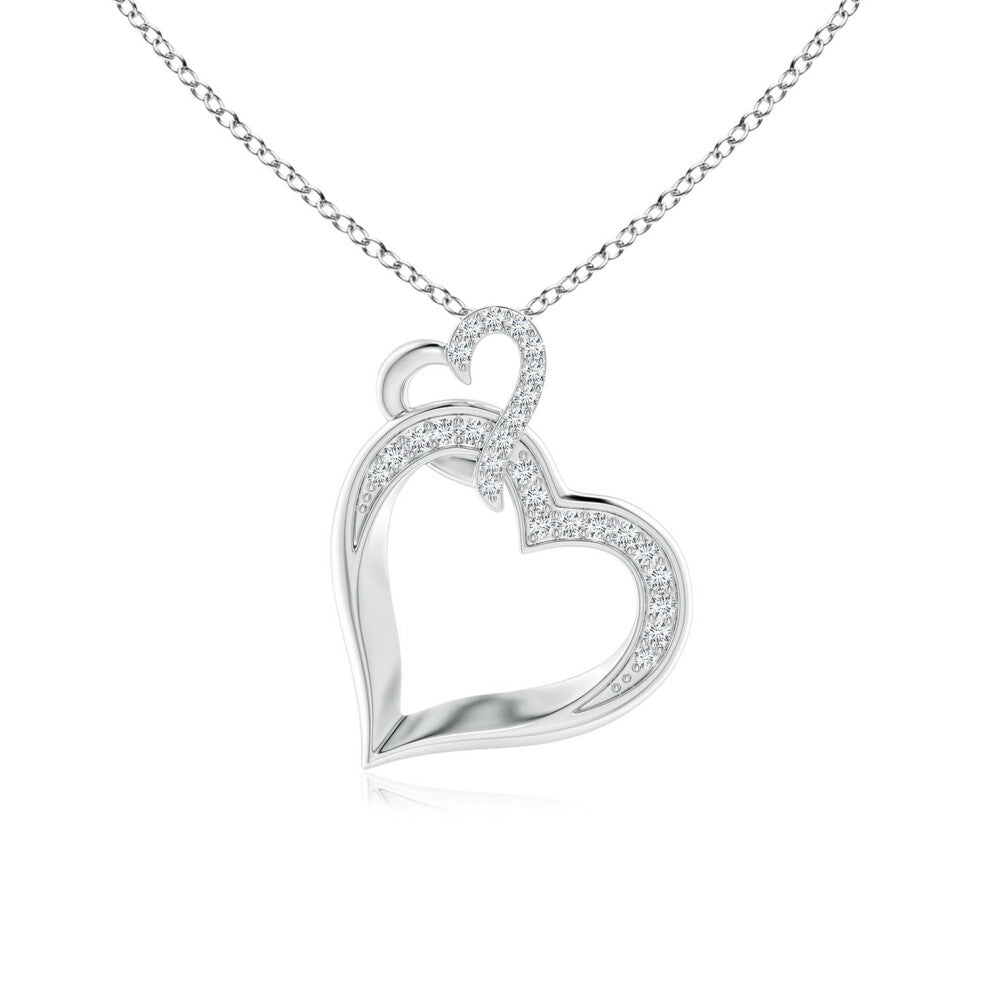(14ct White Gold, Size: 1.1mm | Colour: G | Clarity: VS2) Angara Natural Interlinked Diamond Tilted Heart Pendant