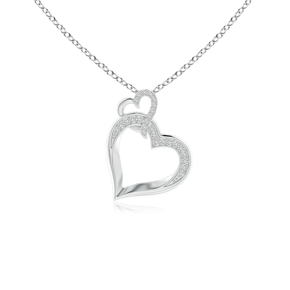 (14ct White Gold, Size: 0.9mm | Colour: H | Clarity: SI2) Angara Natural Interlinked Diamond Tilted Heart Pendant