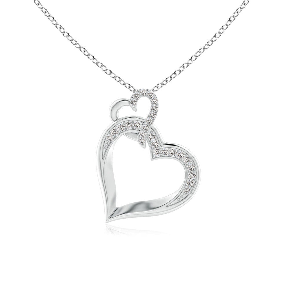 (14ct White Gold, Size: 1.1mm | Colour: I-J | Clarity: I1-I2) Angara Natural Interlinked Diamond Tilted Heart Pendant