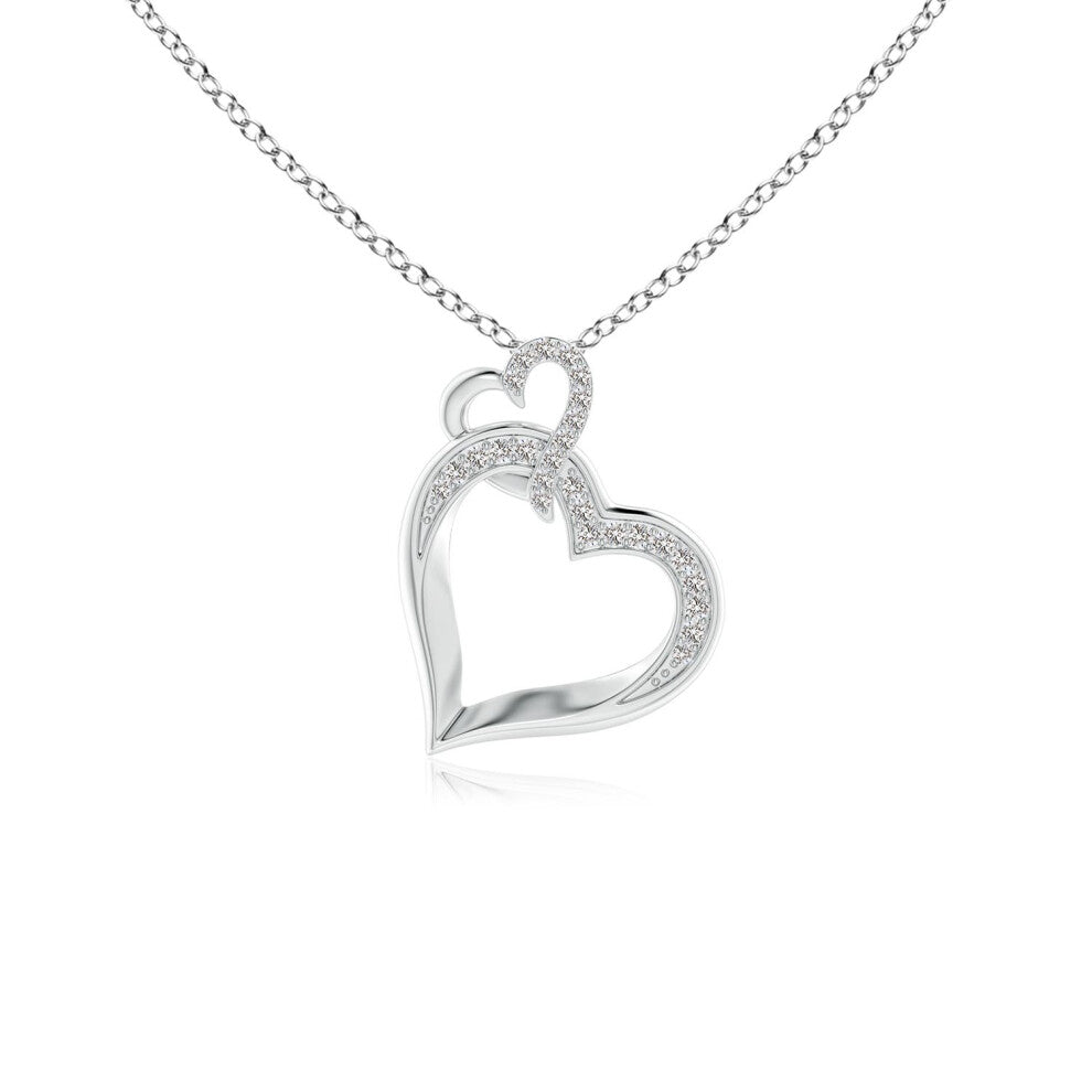 (9ct White Gold, Size: 0.9mm | Colour: I-J | Clarity: I1-I2) Angara Natural Interlinked Diamond Tilted Heart Pendant