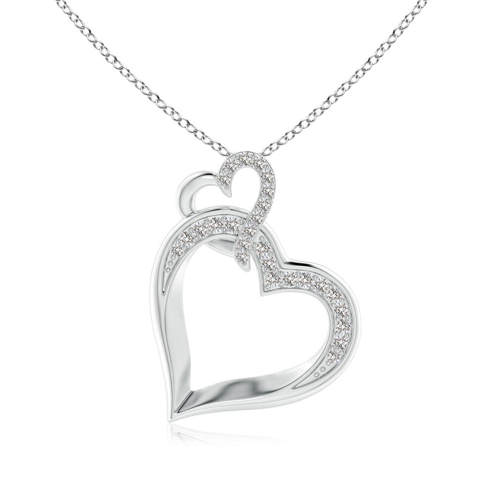 (9ct White Gold, Size: 1.3mm | Colour: I-J | Clarity: I1-I2) Angara Natural Interlinked Diamond Tilted Heart Pendant