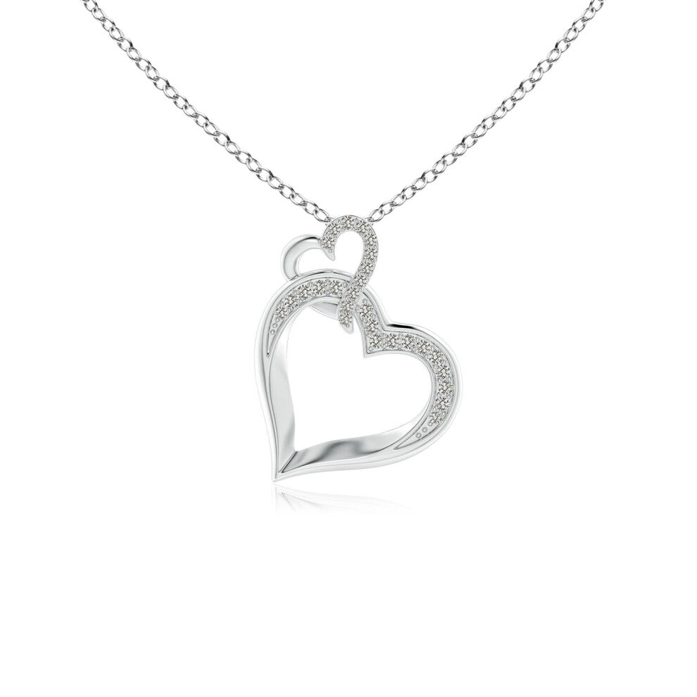 (9ct White Gold, Size: 0.9mm | Colour: K | Clarity: I3) Angara Natural Interlinked Diamond Tilted Heart Pendant