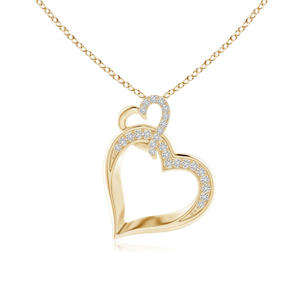 (14ct Yellow Gold, Size: 1.1mm | Colour: H | Clarity: SI2) Angara Natural Interlinked Diamond Tilted Heart Pendant