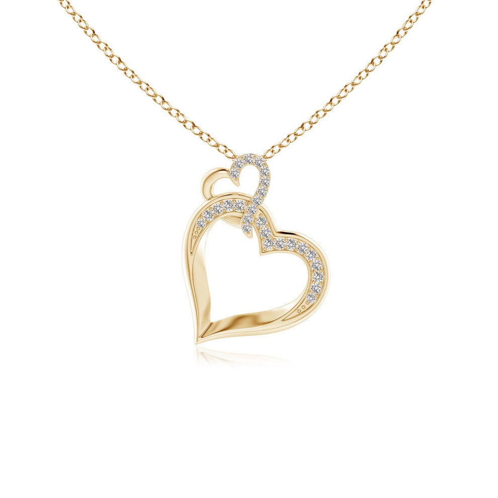(14ct Yellow Gold, Size: 0.9mm | Colour: I-J | Clarity: I1-I2) Angara Natural Interlinked Diamond Tilted Heart Pendant