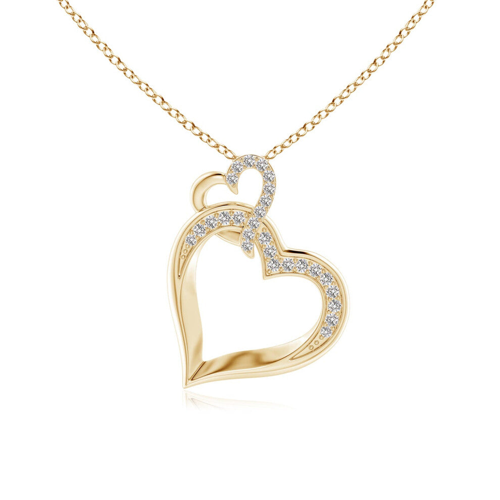 (14ct Yellow Gold, Size: 1.1mm | Colour: I-J | Clarity: I1-I2) Angara Natural Interlinked Diamond Tilted Heart Pendant