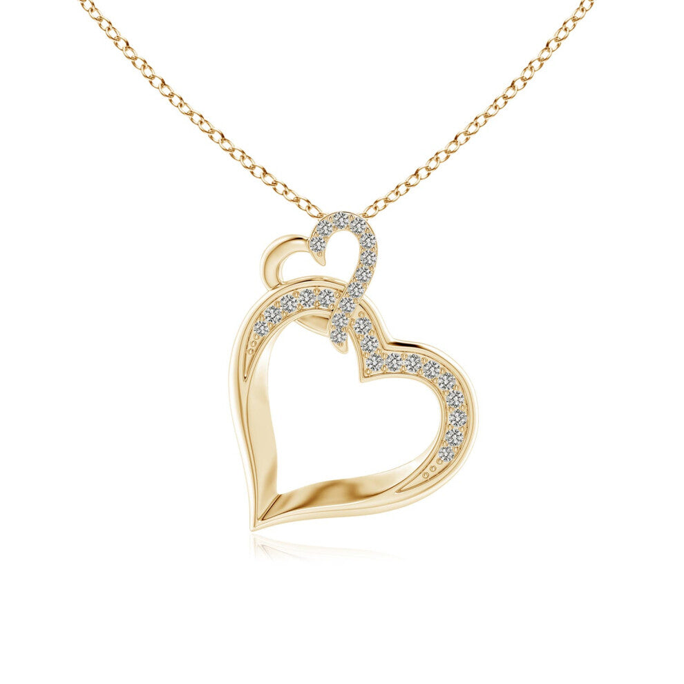 (14ct Yellow Gold, Size: 1.1mm | Colour: K | Clarity: I3) Angara Natural Interlinked Diamond Tilted Heart Pendant
