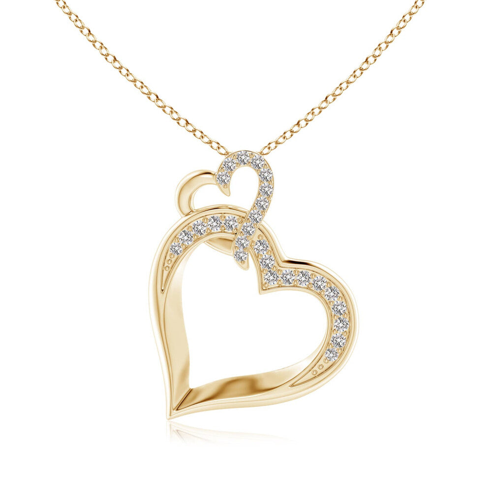 (9ct Yellow Gold, Size: 1.3mm | Colour: I-J | Clarity: I1-I2) Angara Natural Interlinked Diamond Tilted Heart Pendant