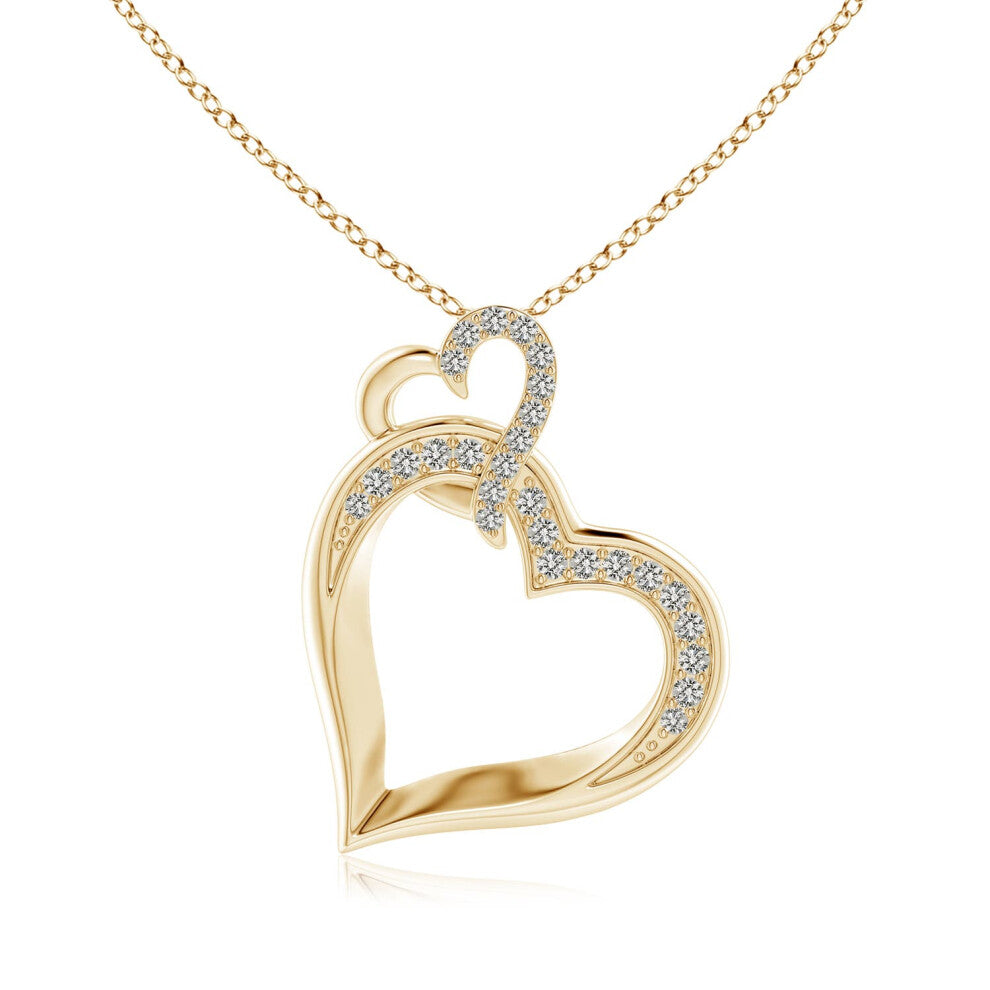 (9ct Yellow Gold, Size: 1.3mm | Colour: K | Clarity: I3) Angara Natural Interlinked Diamond Tilted Heart Pendant