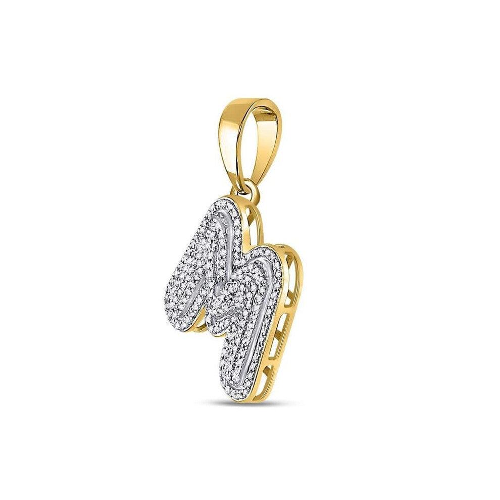 Gold N Diamonds 128841 10 KT Yellow Gold Mens Round Diamond Letter M Bubble Initial Charm Pendant - 0.5 CTTW