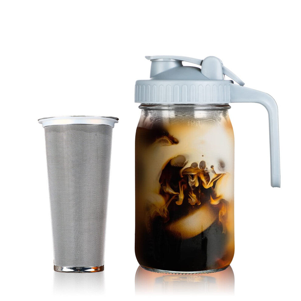 Jrssae Cold Brew Coffee Maker - 32oz Cold Brew Pitcher with Stainless Steel Super Dense Filter Easy of Use, Durable & Sturdy Classic BPA Free Sturdy