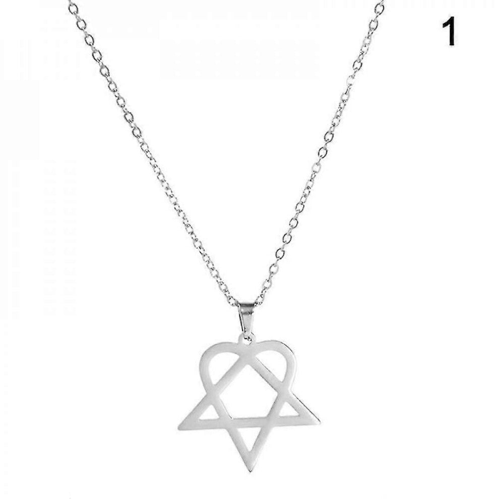 (As show, One size) Classic Simple Heartagram Star Heart Stainless Steel Pendant Necklace Jewelry Vintage Jewe ZEJ