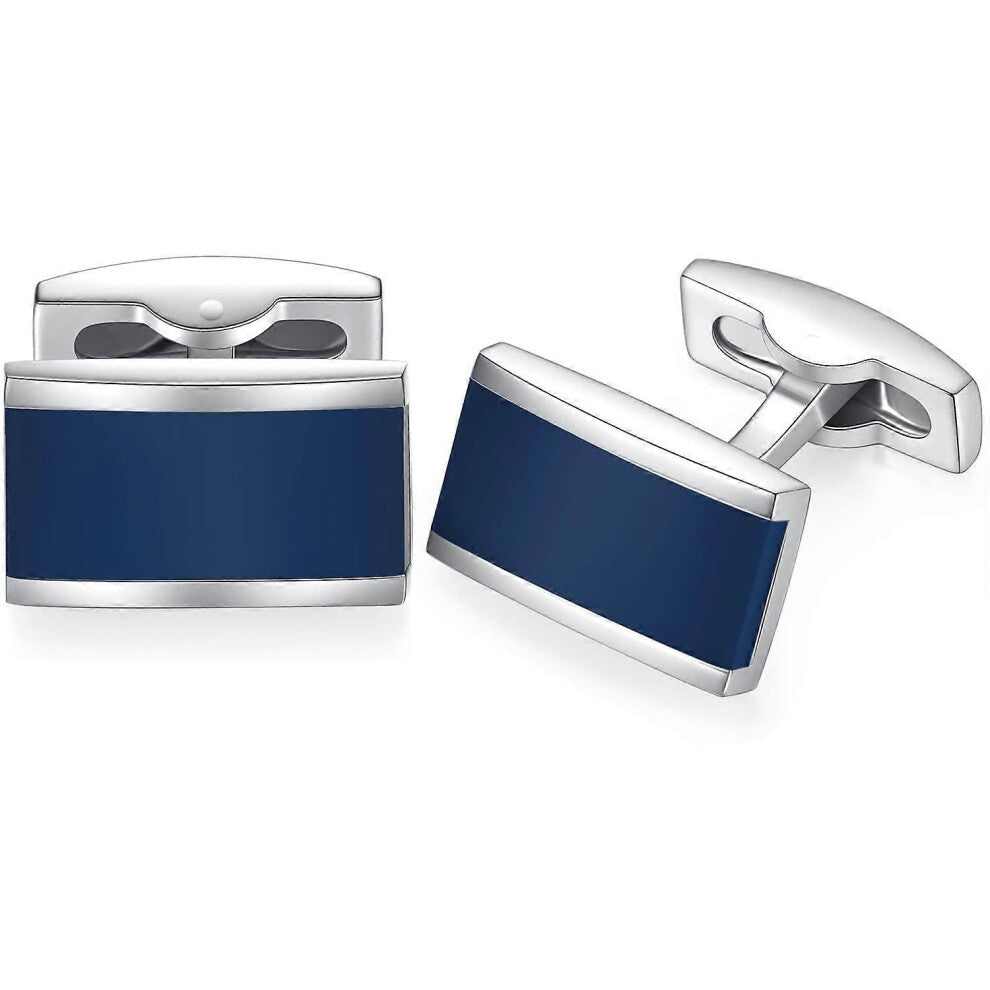 (As show, One size) Mens Stainless Steel Rectangle Business Wedding Blue Cufflinks