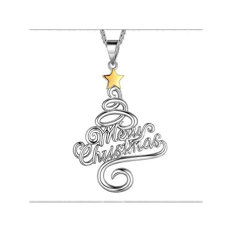 (As show, One size) Beautiful Christmas Tree shaped necklace Earrings Santa Snowman pendant necklace-earrings with a merry Christmas jewelry set gift