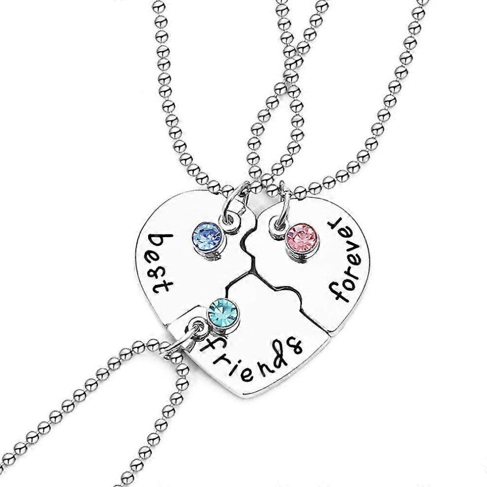 (As show, One size) 3 Parts Of Heart Shaped Best Friend Friendship Matching Necklace Jewelry Gift Pendant