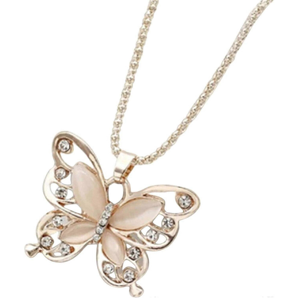 (As show, One size) Kshcf Butterfly Simulation Opal Necklaces for Women Hollow Opal Chain Necklace Butterfly Pendant Jewelry Gifts,Rose Gold