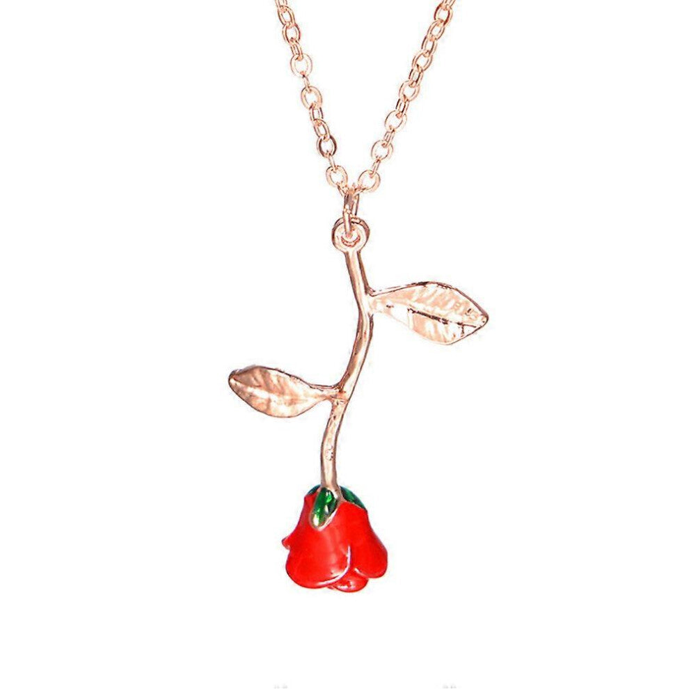 (As show, One size) Women Rose Necklace Flower Pendant Choker Necklace Chain Charm Jewelry Valentines Gift (Rose Gold)