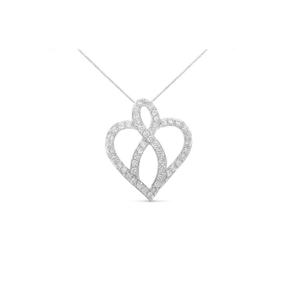 Infinite Jewels 017280P4DM 14KT White Gold 1 CTTW Diamond Heart Ribbon Pendant Necklace, H-I - I1-I2