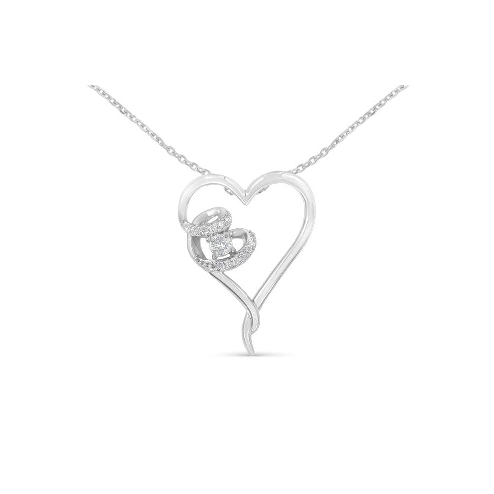 Infinite Jewels 80-6875WDM White .925 Sterling Silver 0.1 CTTW Diamond Heart Pendant Necklace, H-I - I1-I2