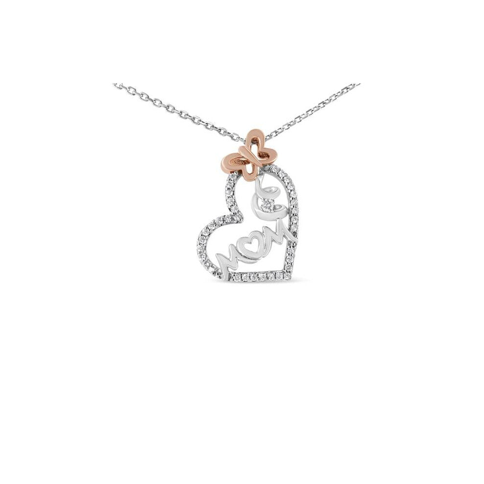 Infinite Jewels 80-7154TDM Two Tone .925 Sterling Silver 0.22 CTTW Diamond Mom & Heart Pendant Necklace, H-I - I1-I2