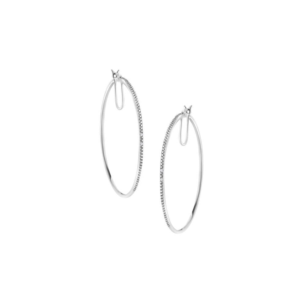 Infinite Jewels 70-6039WDM White .925 Sterling Silver Diamond Accent Medium Sized Hoops Earrings, I-J Color - I2-I3 Clarity
