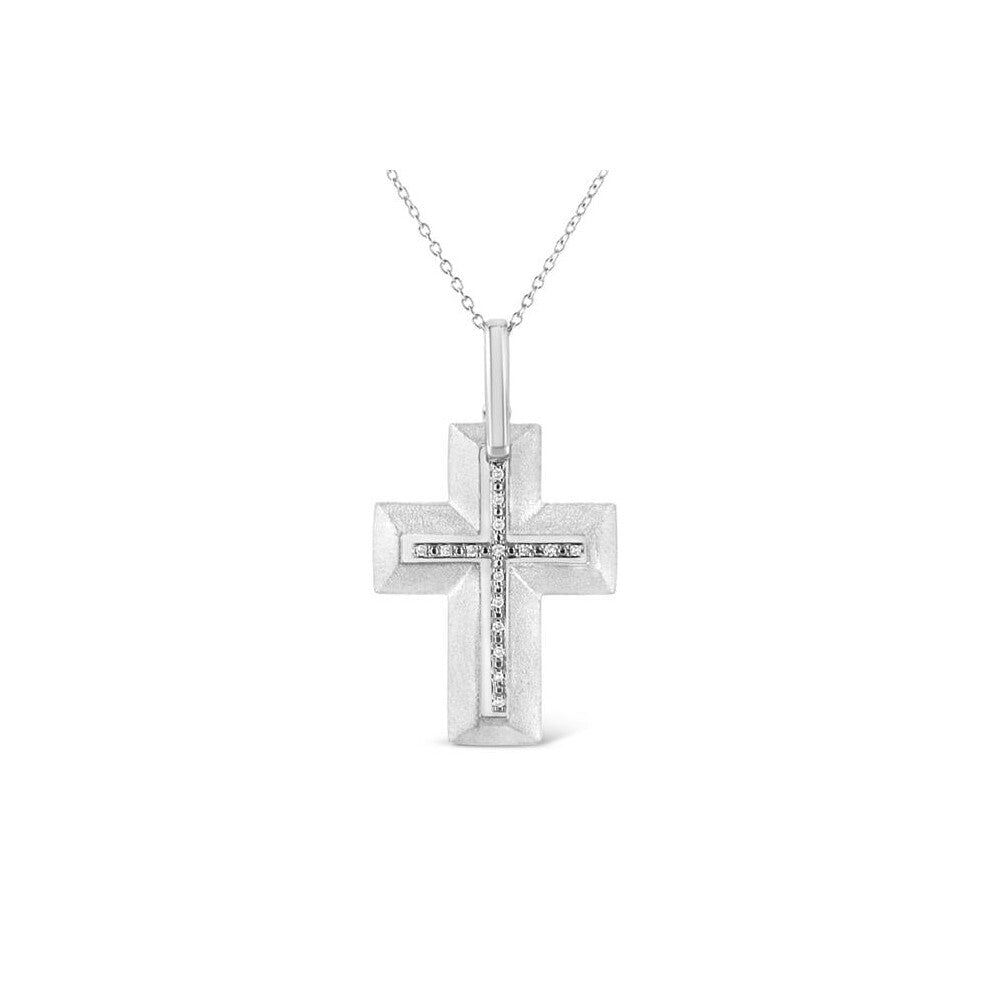 Infinite Jewels 018405NASH White .925 Sterling Silver Prong-Set Diamond Accent Bold Cross 18 in. Pendant Necklace, I-J Color - I1-I2 Clarity
