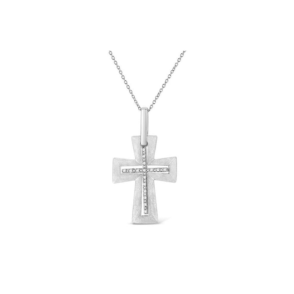 Infinite Jewels 018415NASH White .925 Sterling Silver Prong-Set Diamond Accent Cross 18 in. Pendant Necklace, I-J Color - I1-I2 Clarity