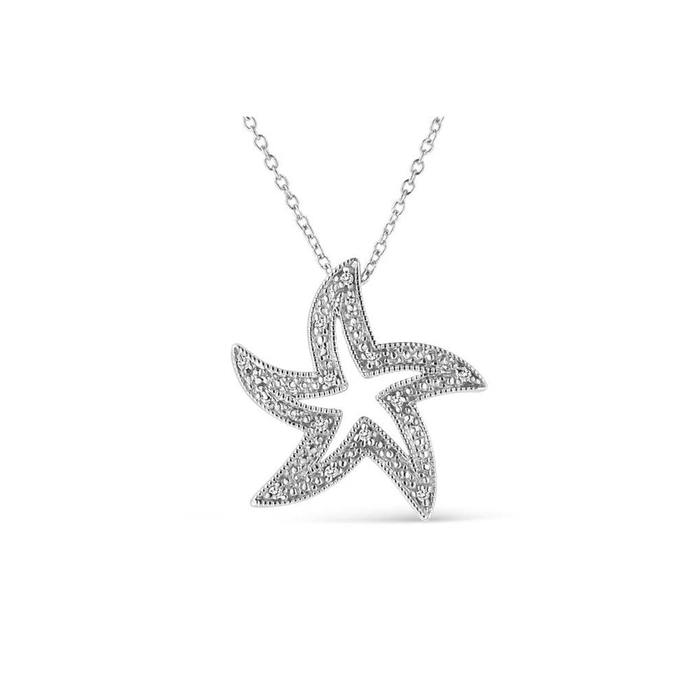 Infinite Jewels 018416NASH White .925 Sterling Silver Prong-Set Diamond Accent Starfish 18 in. Pendant Necklace, I-J Color - I1-I2 Clarity