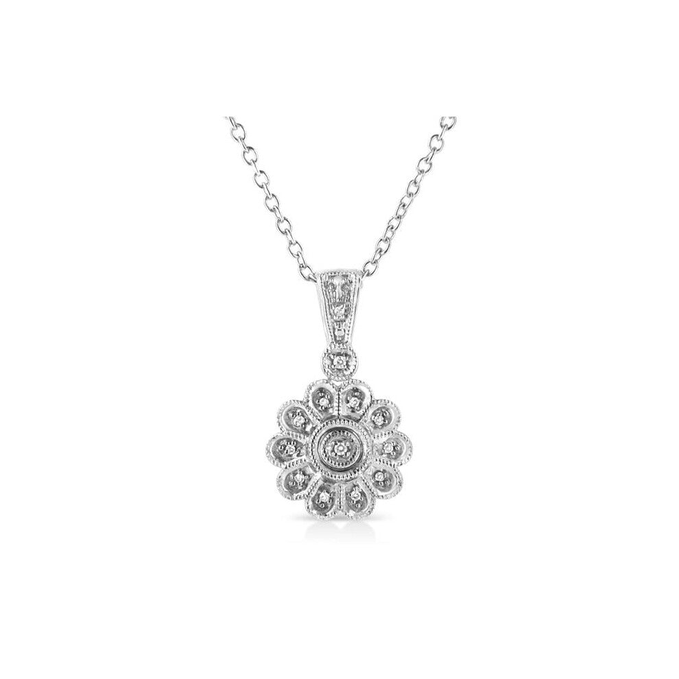 Infinite Jewels 018422NASH White .925 Sterling Silver Diamond Accent Sunburst Milgrain 18 in. Pendant Necklace, I-J Color - I1-I2 Clarity