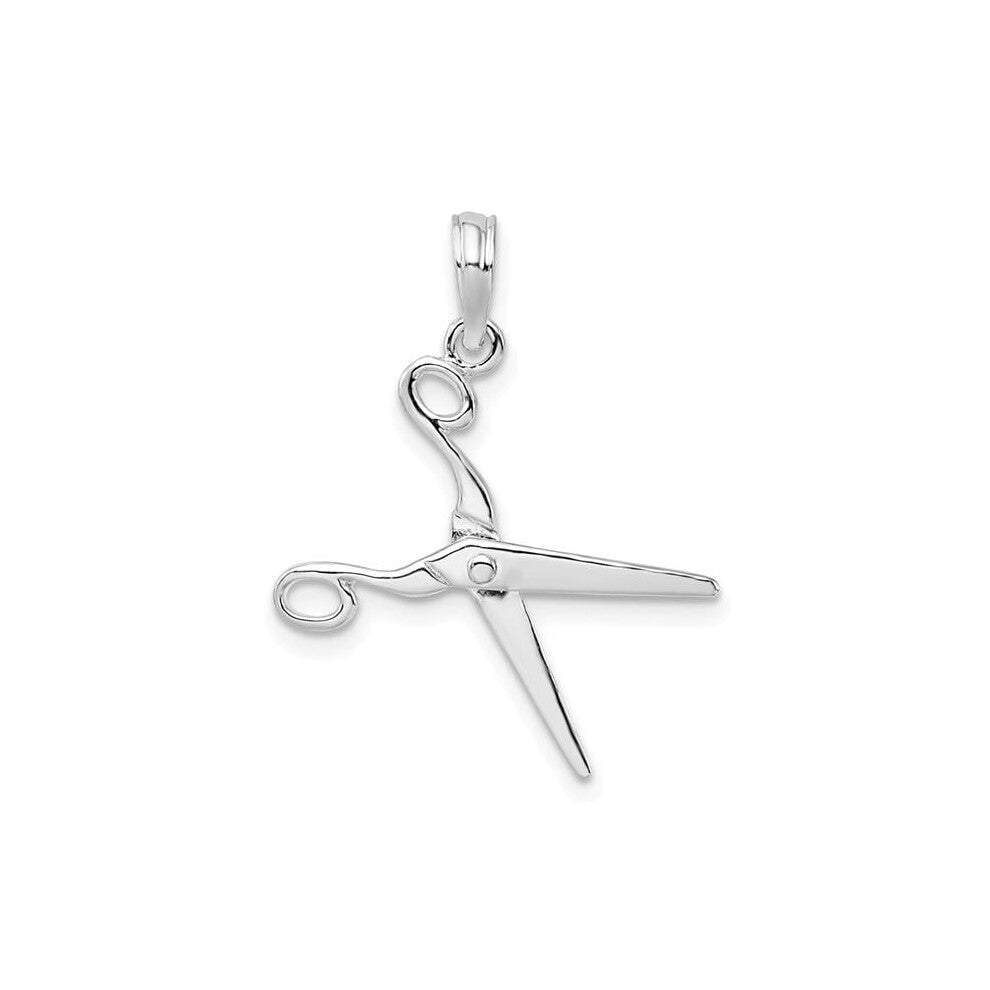 Finest Gold Sterling Silver Polished Moveable 3D Scissors Pendant