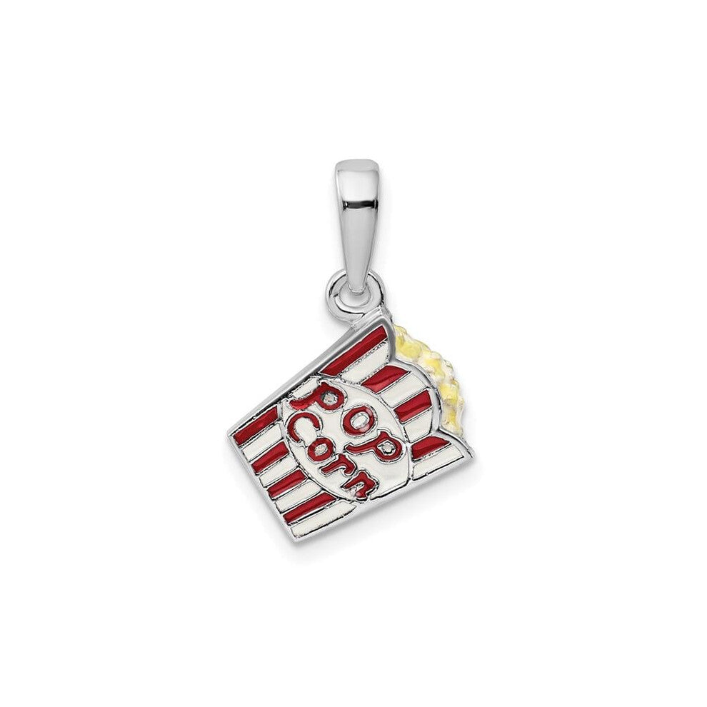 Quality Gold Sterling Silver Polished 3D Enameled Bag of Popcorn Pendant