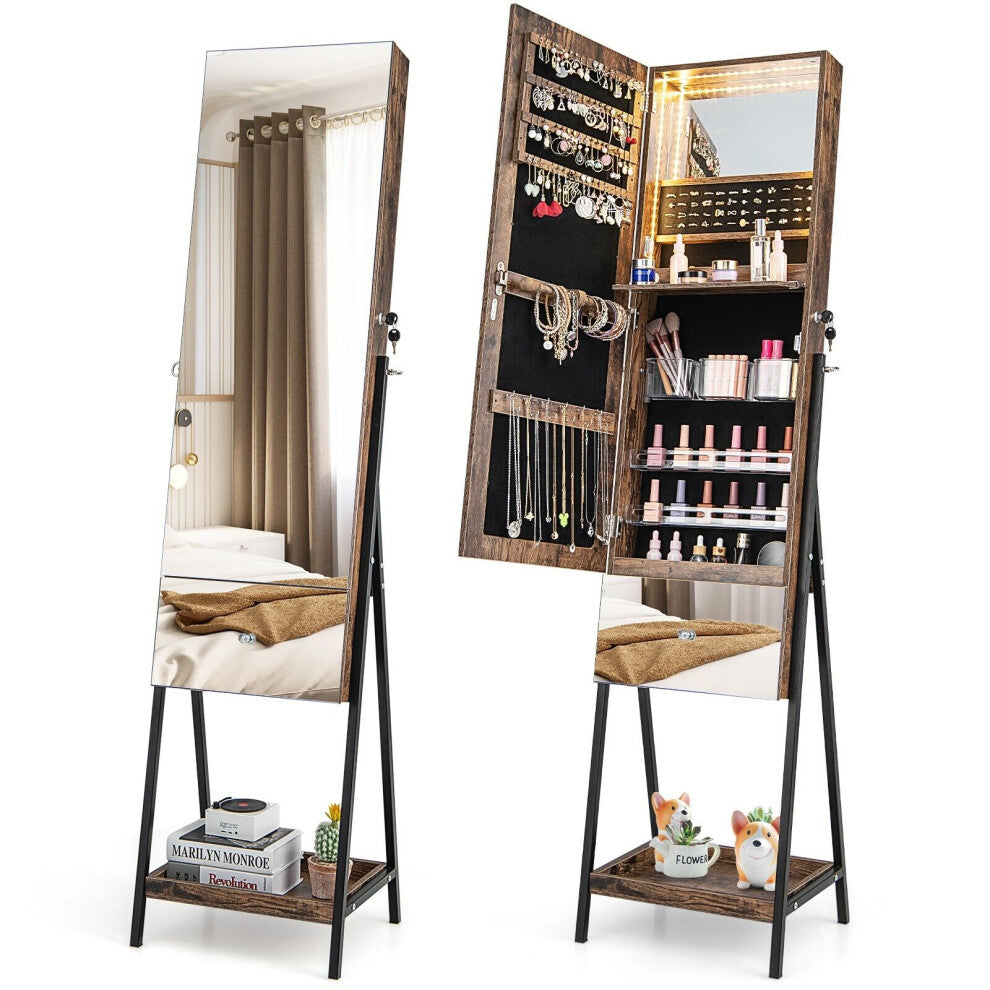 Jewelry Cabinet Armoire Lockable Standing Jewelry Organizer-Coffee