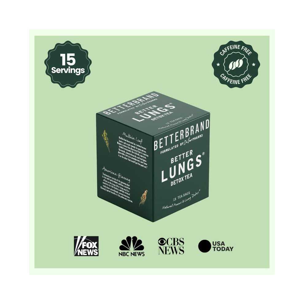 Betterbrand BetterLungs Lung Support Tea Bags - Mullein Leaf, Ginseng, Elderberry, Ginger & Thyme for Lung Cleanse & Mucus Detox - 15 Tea Bags