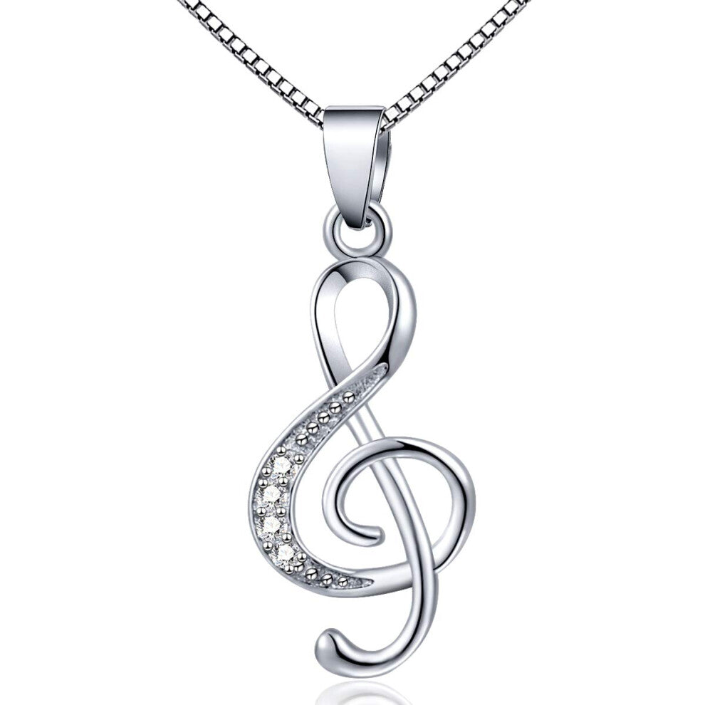 DXZNBEST Music Note Pendant Necklace 925 Sterling Sliver Cubic Zirconia for Women Mothers Day Valentine's Day Christmas Jewelry Gift Chain 18 Inches