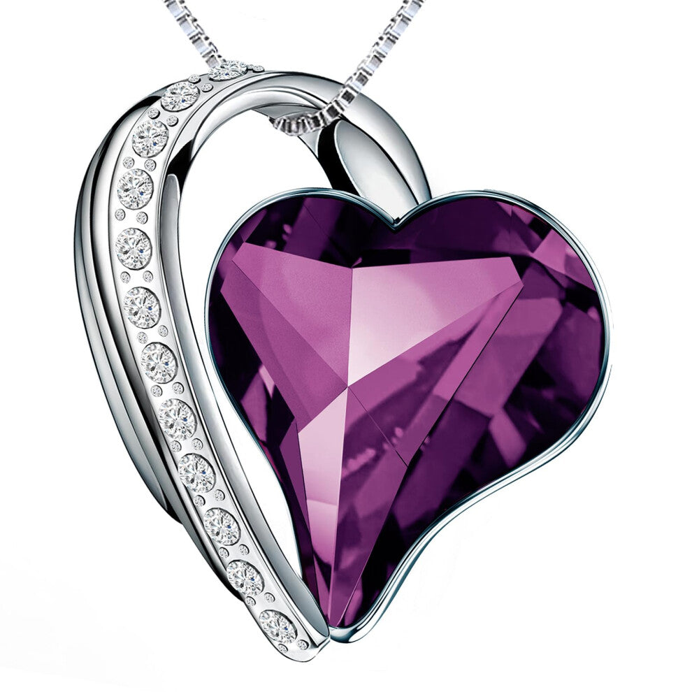 prino Necklace for Women with Birthstone Crystals  Love Heart Pendant and Silver Plated Chain Perfect Anniversary  Birthday or Valentines Day Jewelry