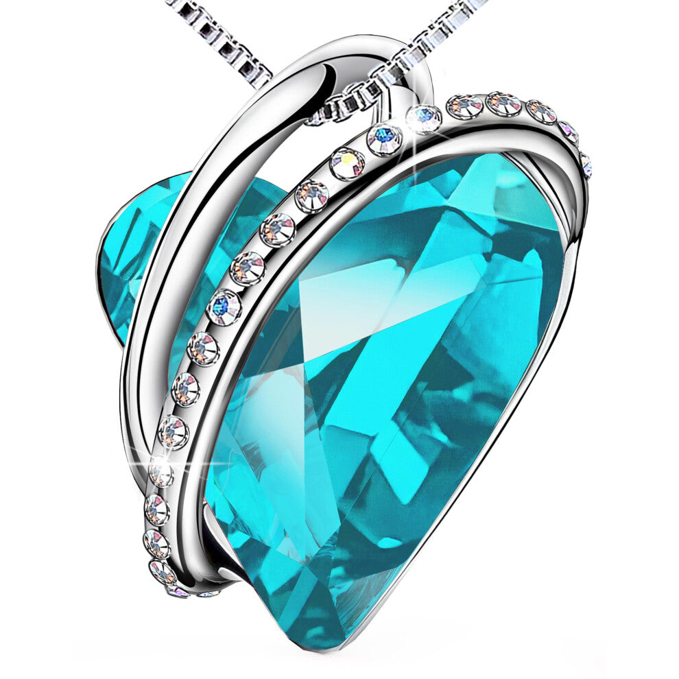 prino Love Heart Necklaces for Women Silver Plated Pendant with Birthstone Crystals Jewelry Gifts for Wife Mom on Mother's Day Anniversary Birthday  C