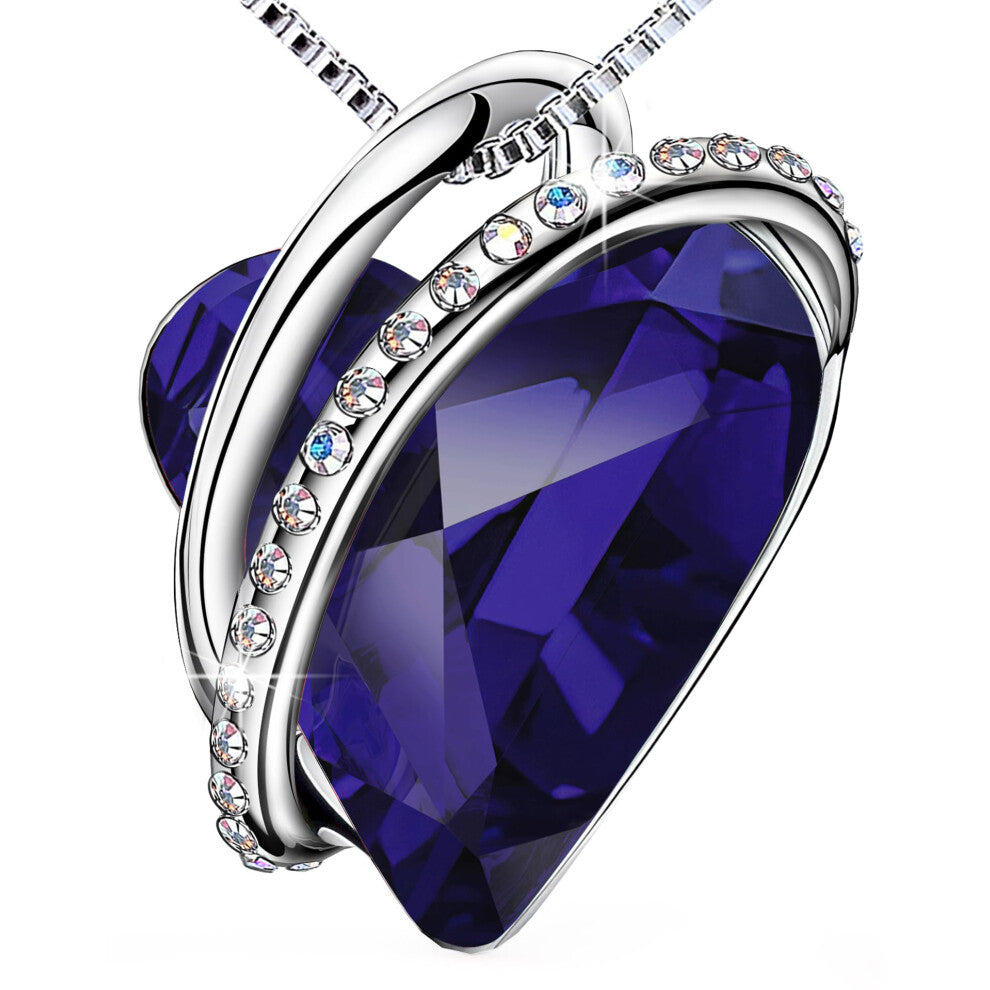 prino Love Heart Necklaces for Women Silver Plated Pendant with Birthstone Crystals Jewelry Gifts for Wife Mom on Mother's Day Anniversary Birthday  C
