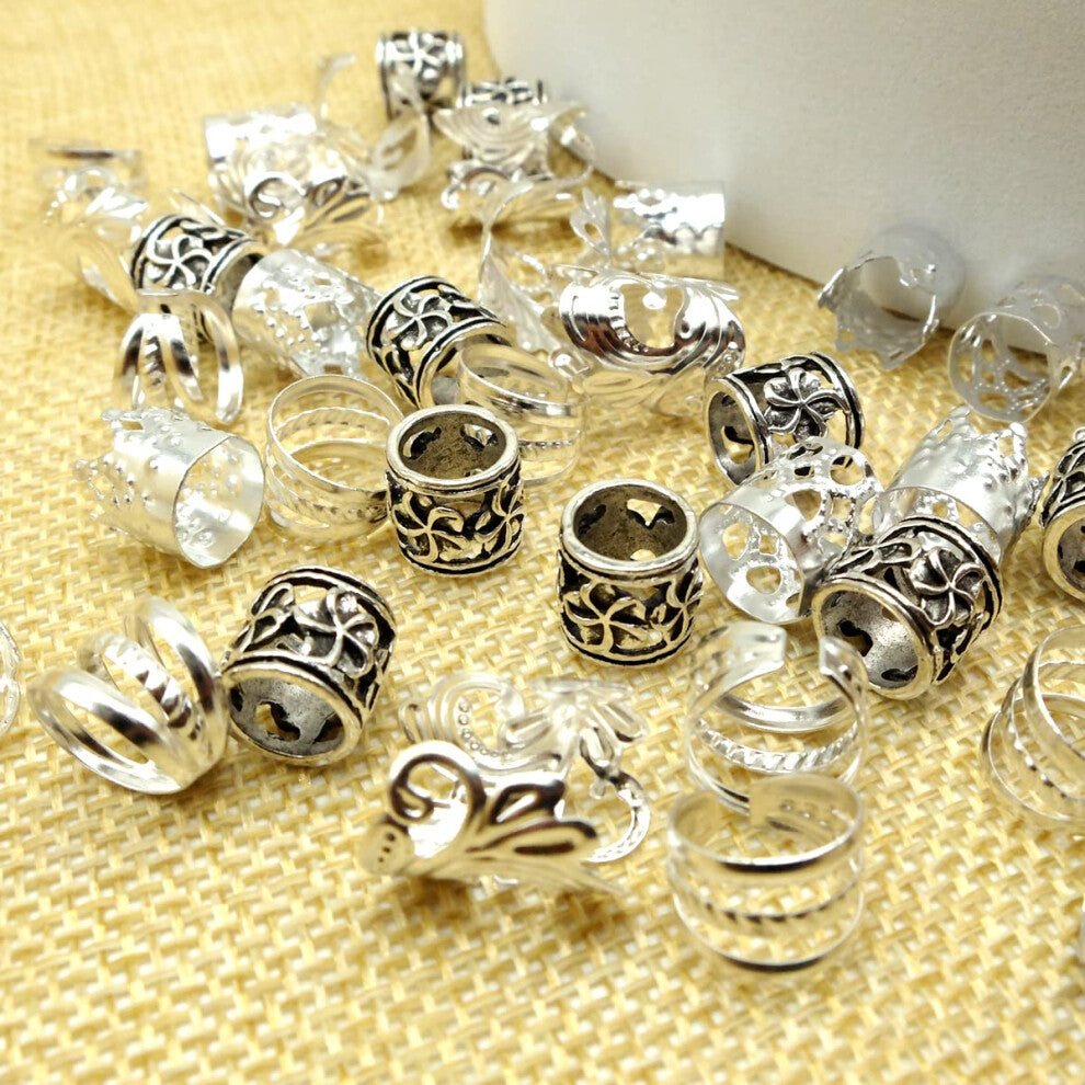 100 PCS Silver Hair Jewelry for Braids Loc Jewelry for Hair Accessories Hair Cuffs for Braids Dreadlock Beads for Women