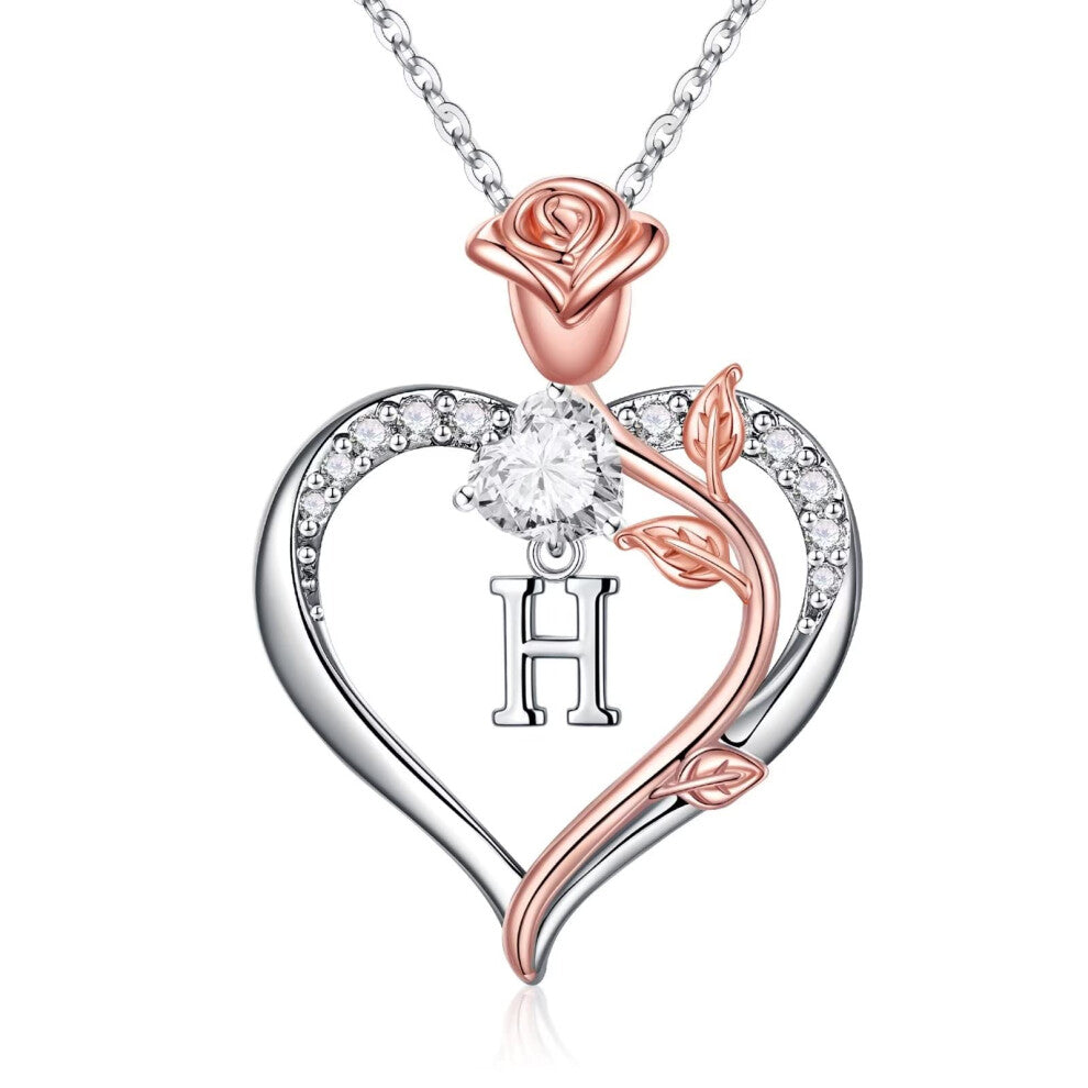 STORUP Gifts for Women - Rose Flower Heart Initial Necklace Letter H Pendant Initial Necklaces for Women Mothers Day Valentines Christmas Gifts for Mo