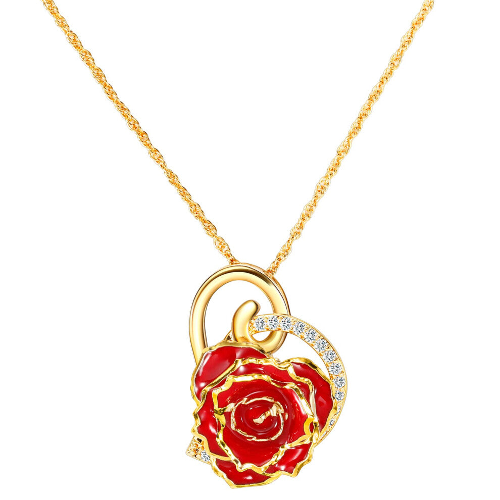 AliveRose Rose Pendant Necklaces Gifts for Women  24K Gold Dipped Real Rose Dangle Necklace Jewelry - Ideal Gift for Her Wife Mom Anniversaries  Valen